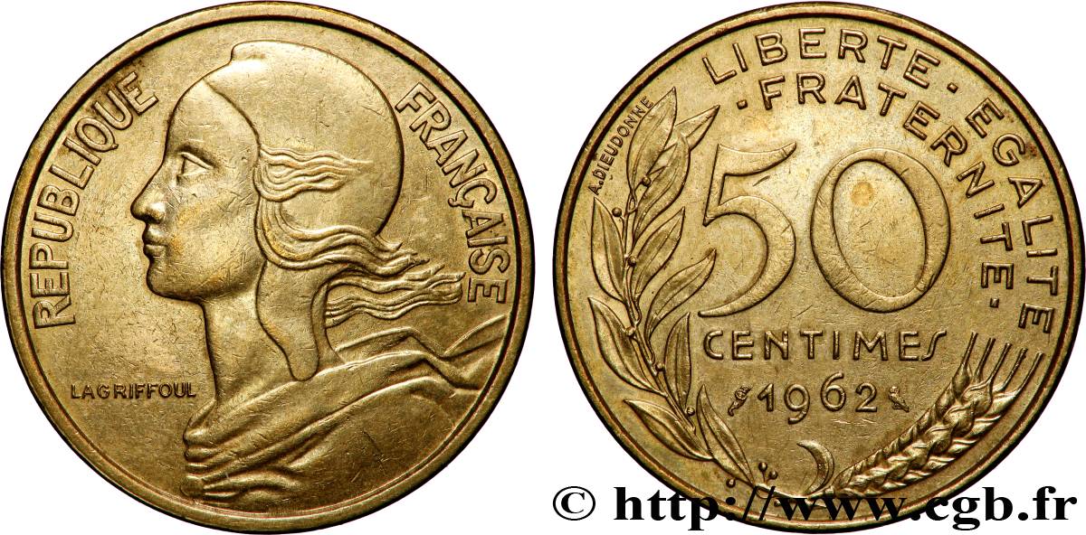 50 centimes Marianne, col à 4 plis 1962 Paris F.197/3 AU 