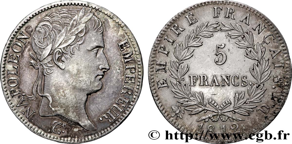 5 francs Napoléon Empereur, Empire français 1812 Lyon F.307/44 AU 