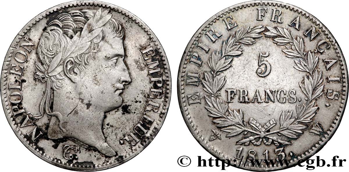 5 francs Napoléon Empereur, Empire français 1813 Lille F.307/75 AU 