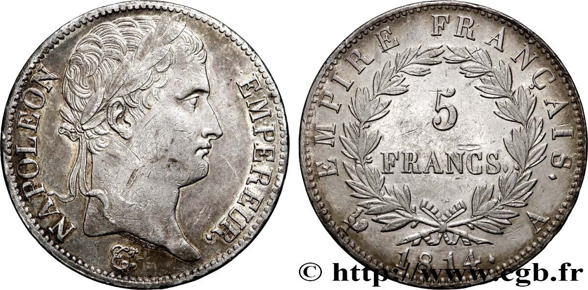 5 francs Napoléon Empereur, Empire français 1814 Paris F.307/76 TTB+ 
