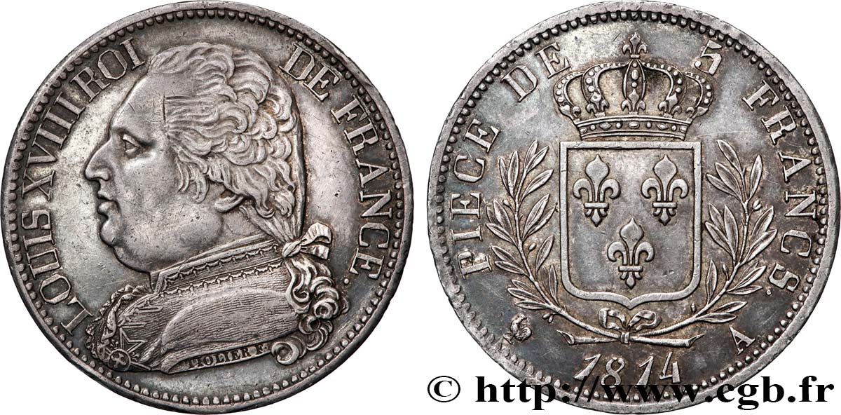 5 francs Louis XVIII, buste habillé 1814 Paris F.308/1 VZ 
