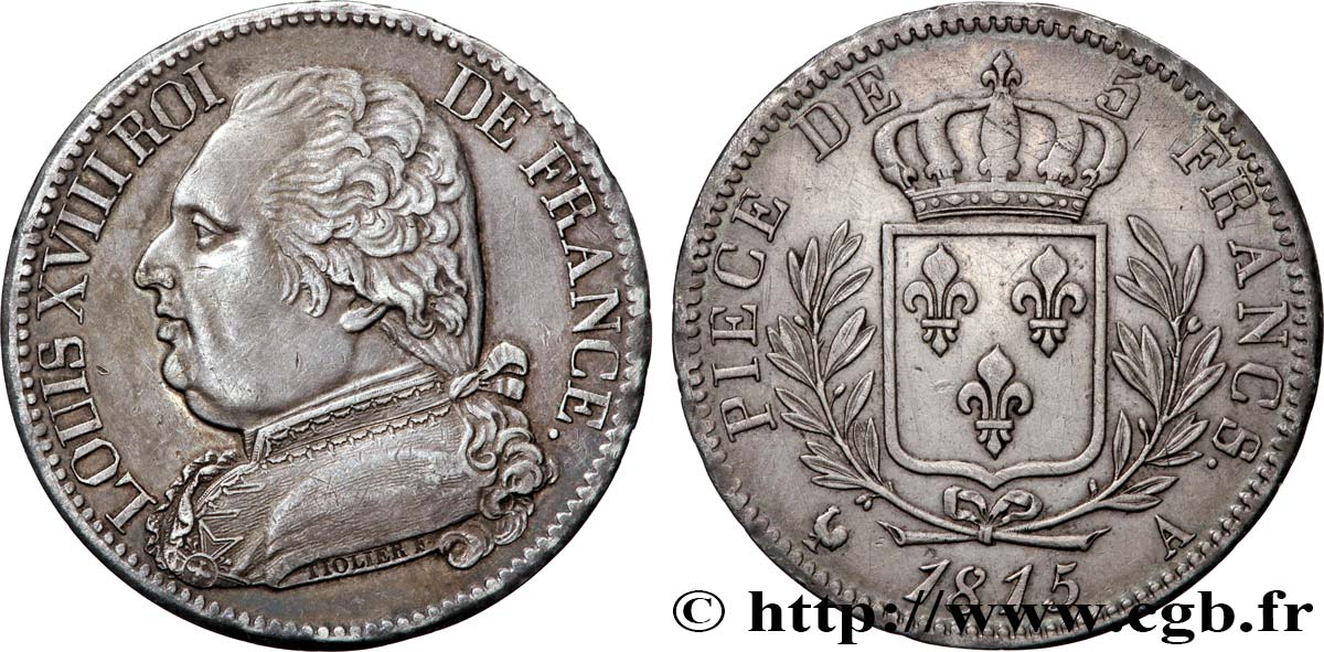 5 francs Louis XVIII, buste habillé 1815 Paris F.308/14 AU 