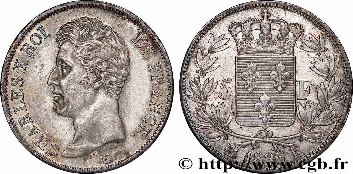 5 francs Charles X, 1er type 1826 Bordeaux F.310/21 EBC 