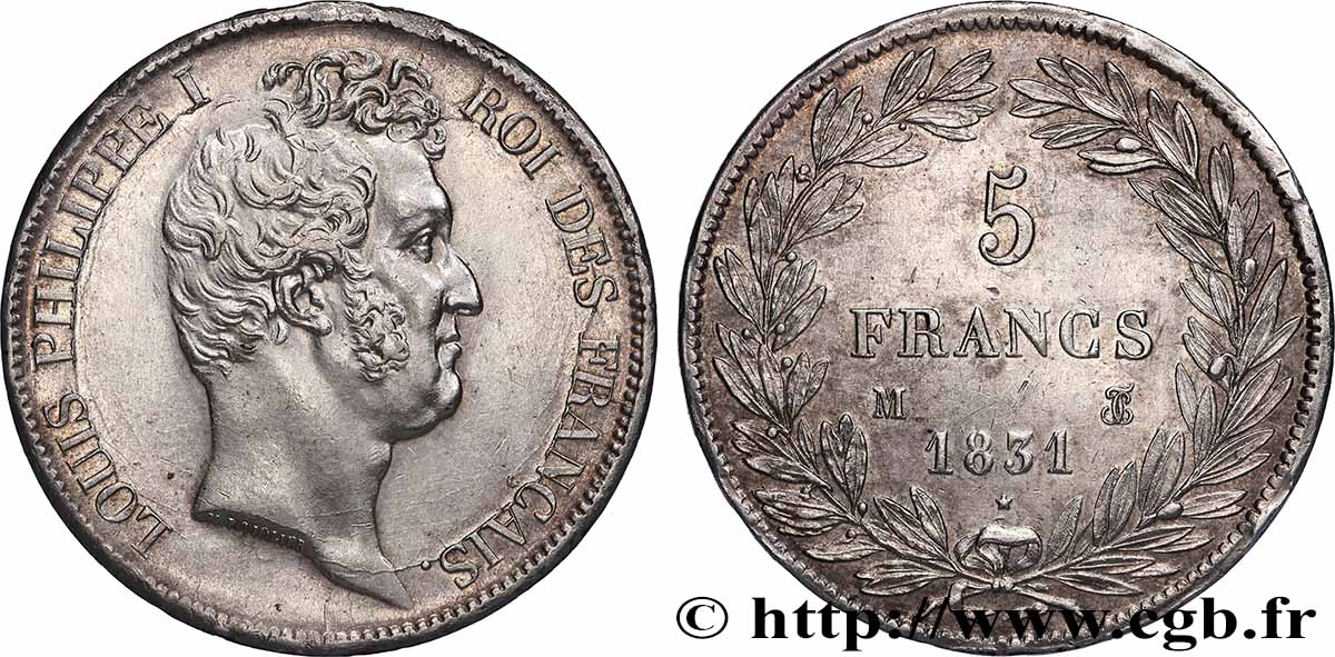 5 francs type Tiolier avec le I, tranche en creux 1831 Toulouse F.315/22 AU 