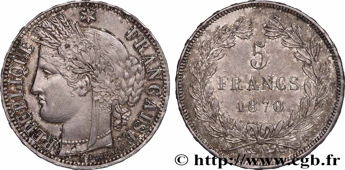 5 francs Cérès, sans légende 1870 Bordeaux F.332/3 TTB 