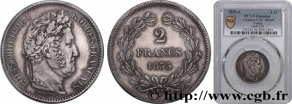 2 francs Louis-Philippe 1835 Paris F.260/42 MS PCGS