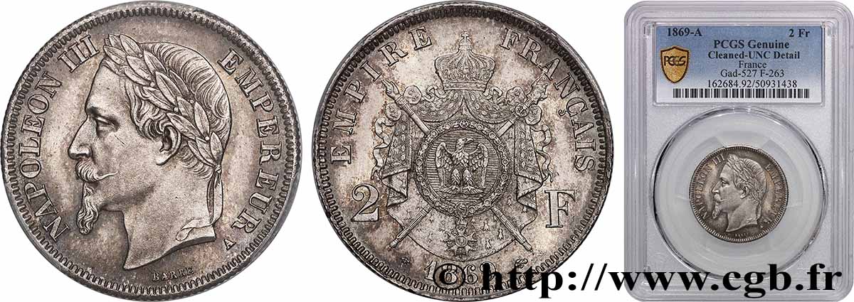 2 francs Napoléon III, tête laurée 1869 Paris F.263/10 SUP+ PCGS