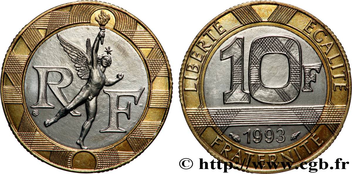 10 francs Génie de la Bastille, Brillant Universel 1993 Pessac F.375/10 MS 