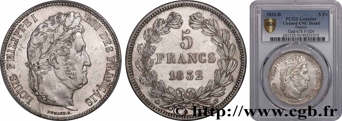 5 francs IIe type Domard 1832 Rouen F.324/2 MS PCGS