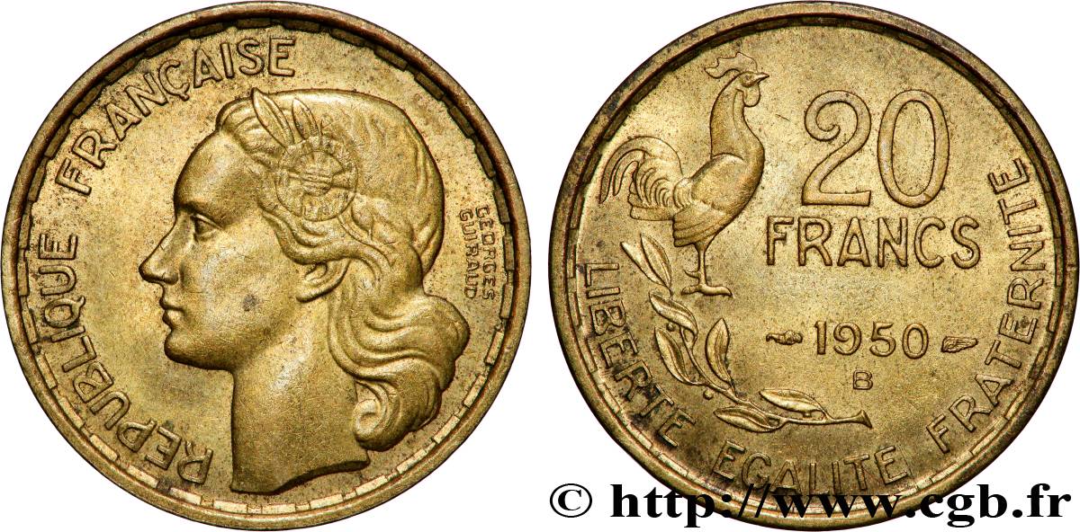 20 francs Georges Guiraud, 4 faucilles 1950 Beaumont-Le-Roger F.401/3 AU 