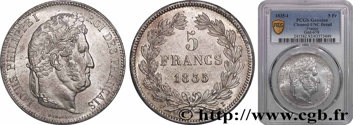 5 francs IIe type Domard 1835 Limoges F.324/47 MS PCGS