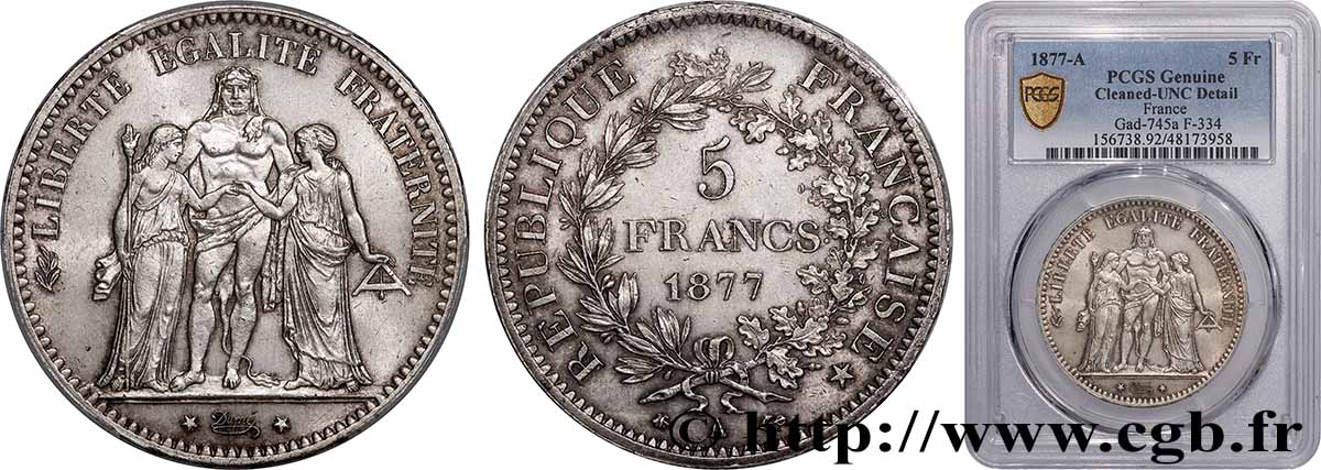 5 francs Hercule 1877 Paris F.334/19 EBC+ PCGS