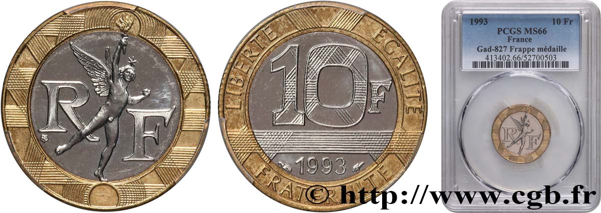 10 francs Génie de la Bastille, Brillant Universel 1993 Pessac F.375/10 FDC66 PCGS