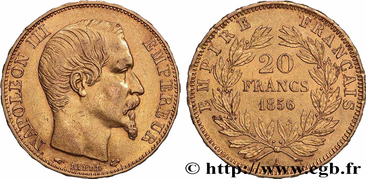 20 francs or Napoléon III, tête nue 1856 Paris F.531/9 AU 