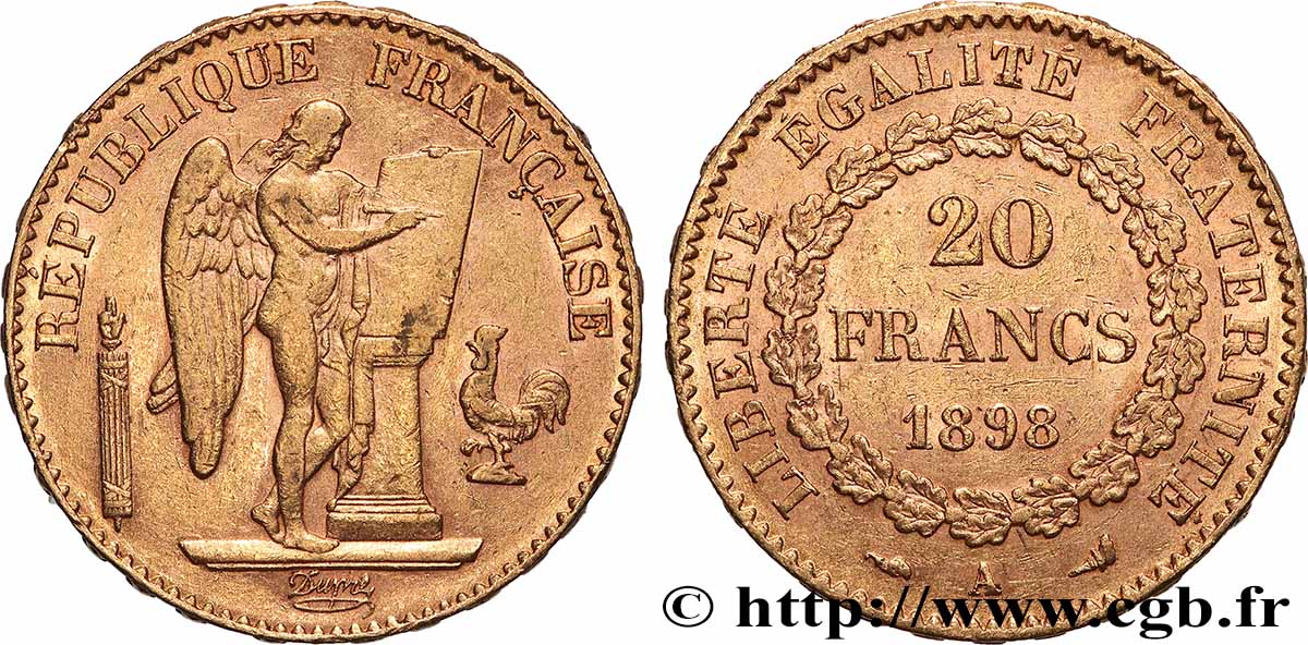 20 francs or Génie, Troisième République 1898 Paris F.533/23 TTB 