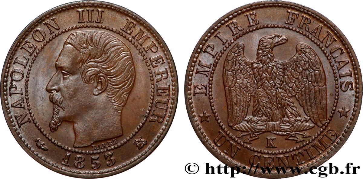Un centime Napoléon III, tête nue 1853 Bordeaux F.102/5 SUP62 