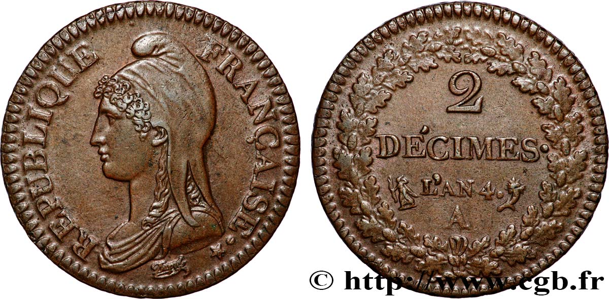 2 décimes Dupré 1796 Paris F.145/1 AU58 