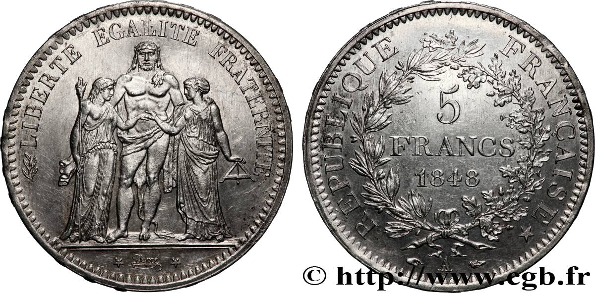5 francs Hercule, IIe République 1848 Paris F.326/1 AU 