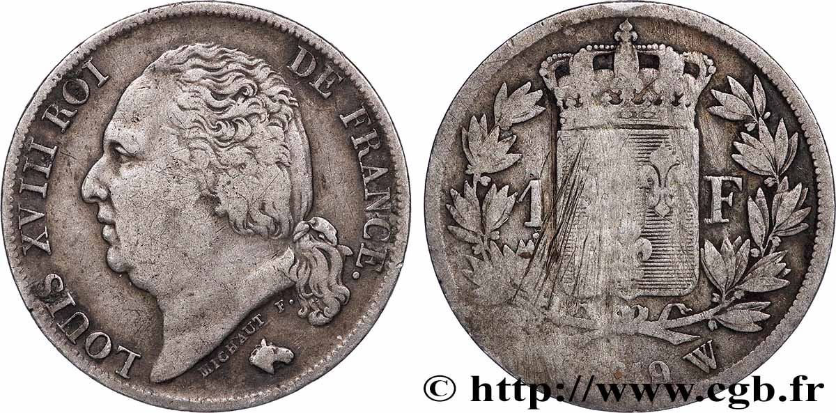 1 franc Louis XVIII 1819 Lille F.206/29 TB 