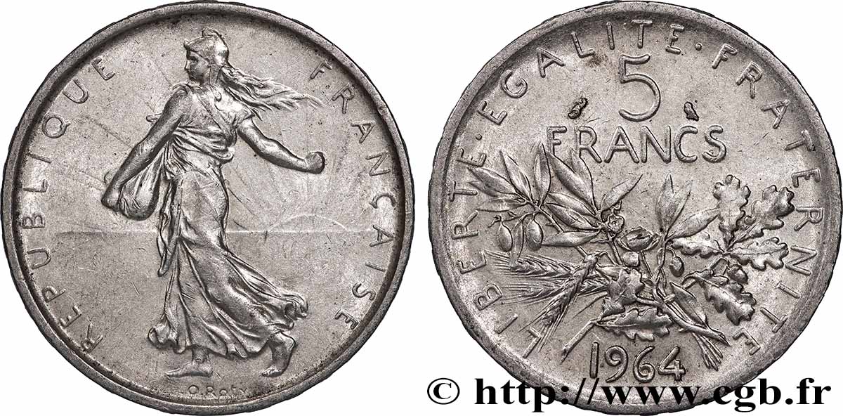 5 francs Semeuse, argent 1964 Paris F.340/8 TTB+ 