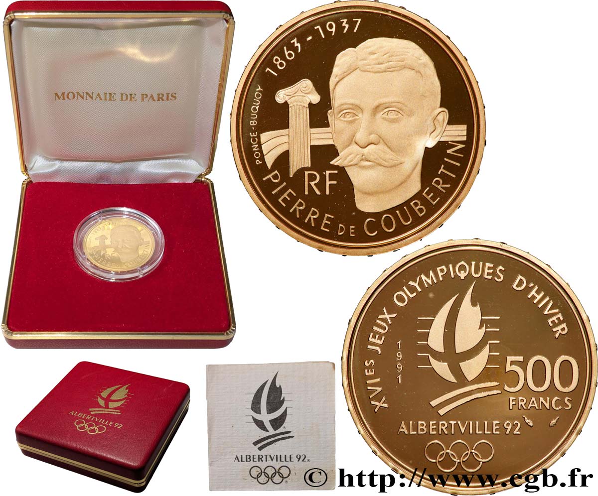 Belle Épreuve Or 500 francs - Pierre de Coubertin  1991 Pessac F5.1809 1 SPL+ 