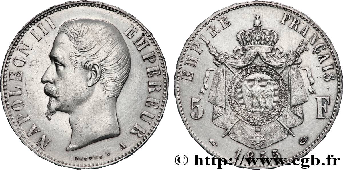 5 francs Napoléon III, tête nue 1855 Paris F.330/3 AU 