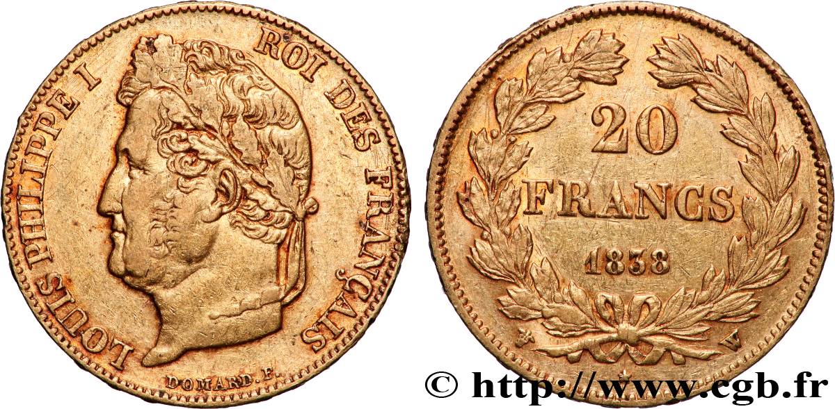 20 francs or Louis-Philippe, Domard 1838 Lille F.527/19 TTB 