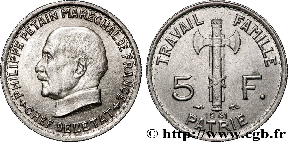 5 francs Pétain  1941  F.338/2 VZ/VZ+ 