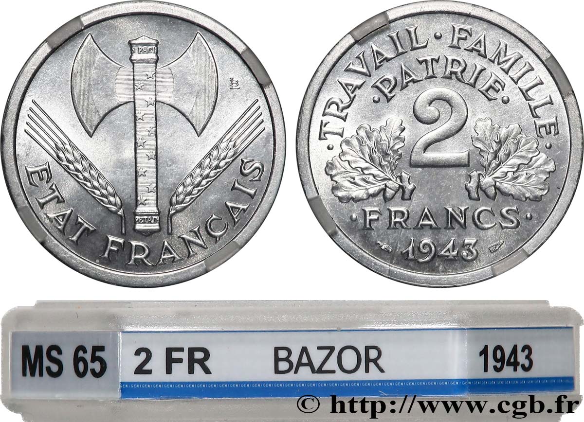 2 francs Francisque 1943  F.270/2 FDC65 GENI