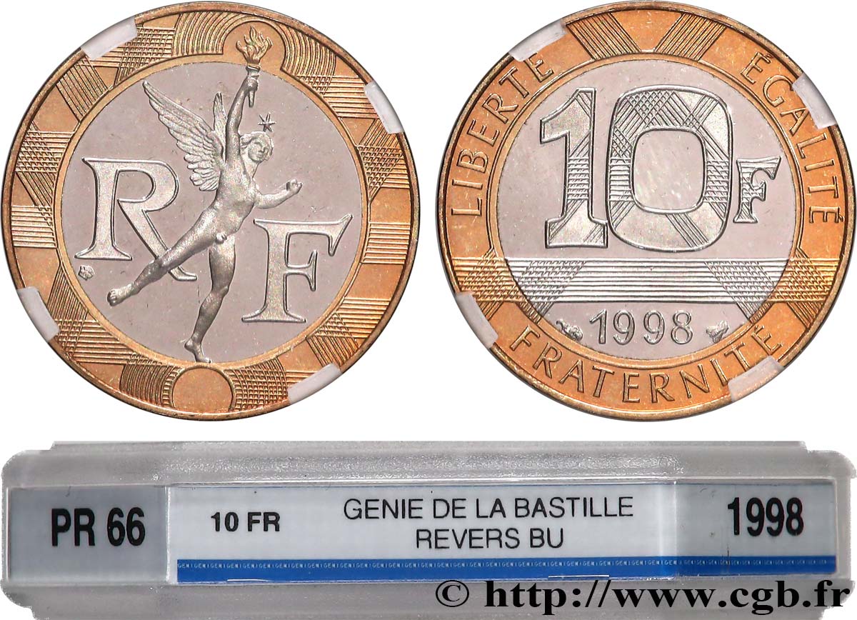 10 francs Génie de la Bastille, Avers BE / Revers BU 1998 Pessac F.375/15 var. ST66 GENI