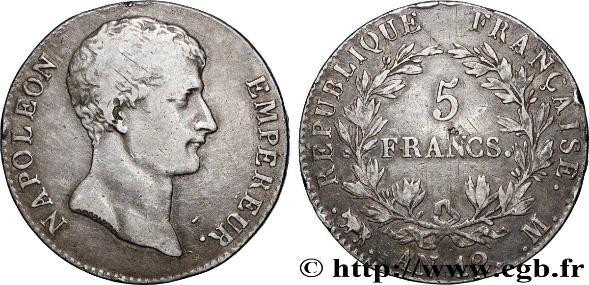 5 francs Napoléon Empereur, type intermédiaire 1804 Toulouse F.302/8 VF 