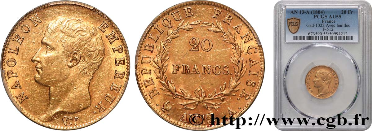 20 francs Napoléon tête nue, calendrier révolutionnaire 1805 Paris F.512/1 SUP55 PCGS