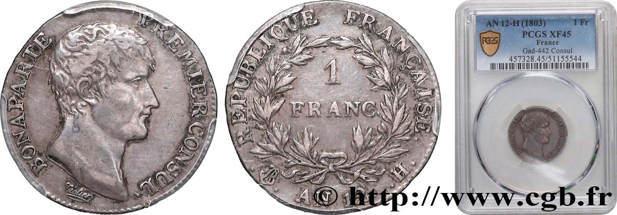 1 franc Bonaparte Premier Consul 1804 La Rochelle F.200/12 TTB45 PCGS