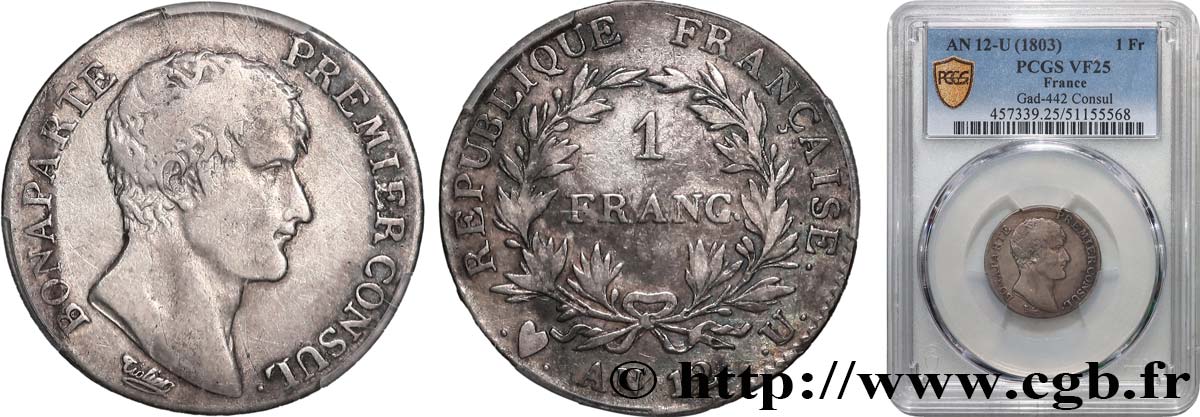 1 franc Bonaparte Premier Consul 1804 Turin F.200/20 VF25 PCGS
