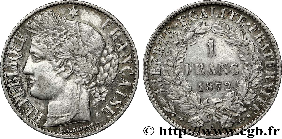 1 franc Cérès, IIIe République 1872 Paris F.216/5 TTB48 