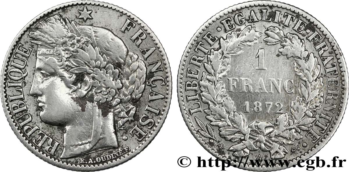 1 franc Cérès, IIIe République 1872 Paris F.216/5 TTB40 
