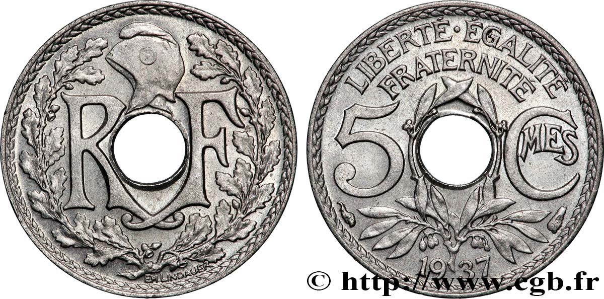 5 centimes Lindauer, petit module 1937 Paris F.122/20 MS 