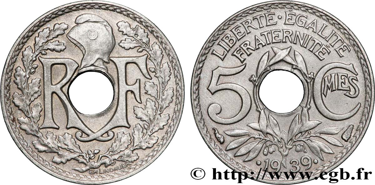 5 centimes Lindauer, maillechort 1939 Paris F.123A/3 fST 