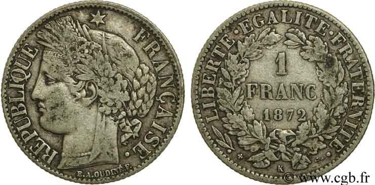 1 franc Cérès, IIIe République 1872 Bordeaux F.216/6 BC20 