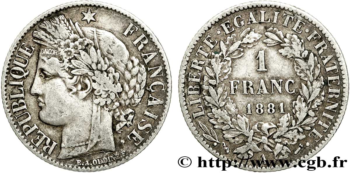 1 franc Cérès, Troisième République 1881 Paris F.216/8 BC30 