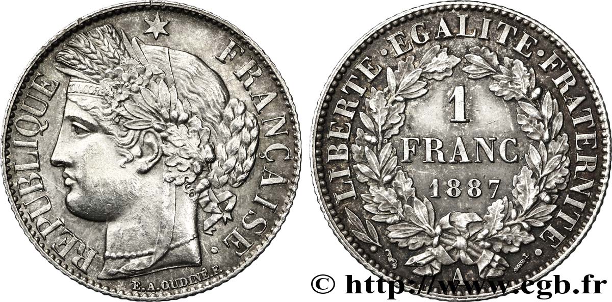 1 franc Cérès, IIIe République 1887 Paris F.216/9 VZ60 
