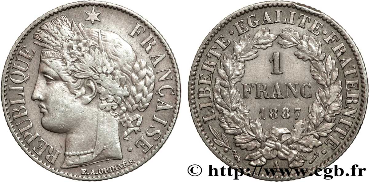 1 franc Cérès, Troisième République 1887 Paris F.216/9 TTB48 