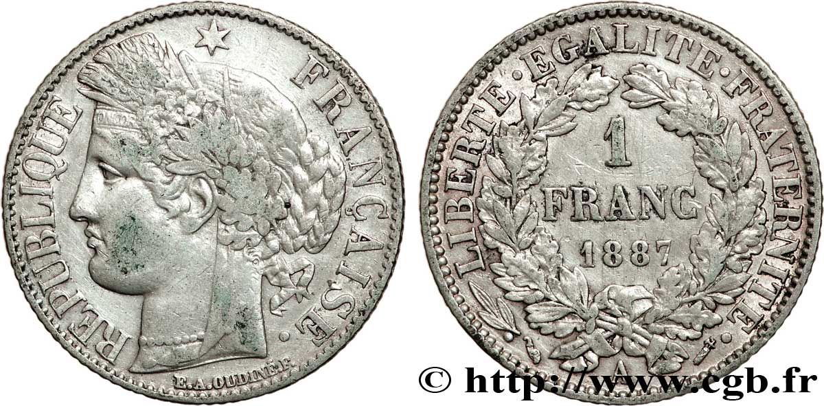 1 franc Cérès, Troisième République 1887 Paris F.216/9 BC35 