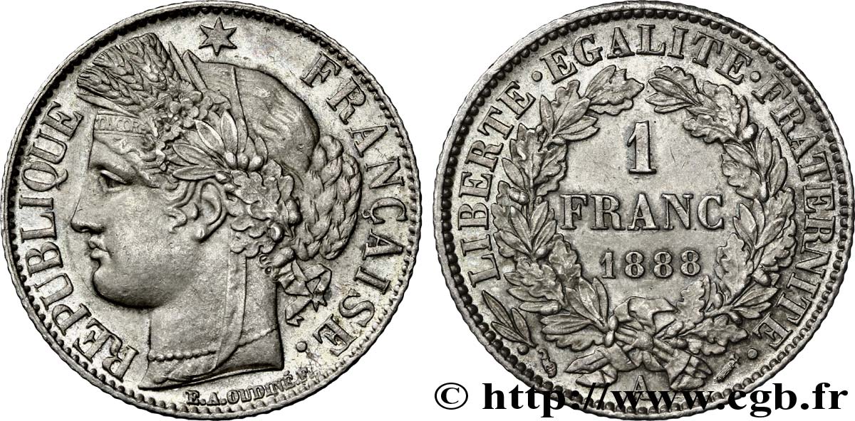 1 franc Cérès, IIIe République 1888 Paris F.216/10 MS63 