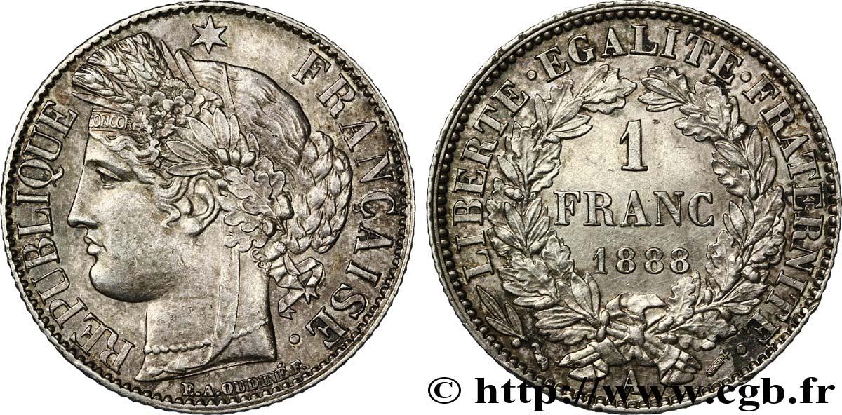 1 franc Cérès, IIIe République 1888 Paris F.216/10 SUP60 