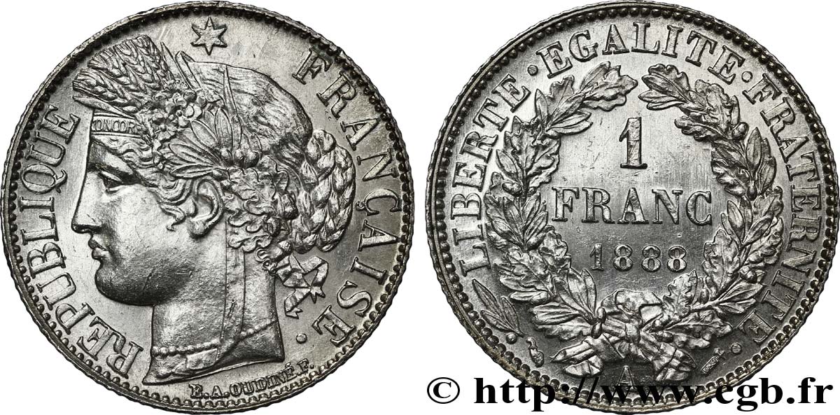 1 franc Cérès, IIIe République 1888 Paris F.216/10 SUP60 