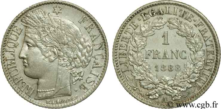 1 franc Cérès, IIIe République 1888 Paris F.216/10 SUP55 