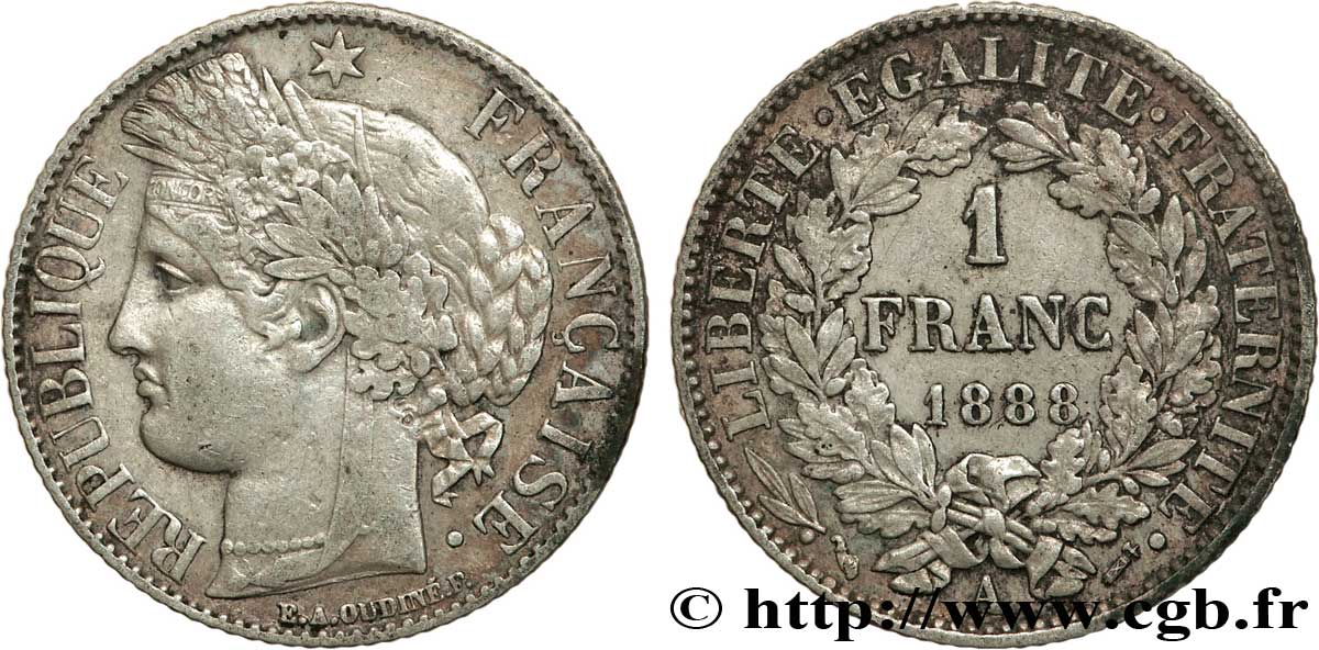 1 franc Cérès, Troisième République 1888 Paris F.216/10 BB40 