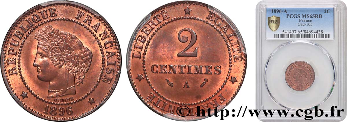 2 centimes Cérès 1896 Paris F.109/22 FDC65 PCGS