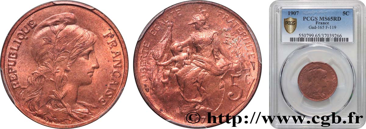 5 centimes Daniel-Dupuis 1907  F.119/17 MS65 PCGS
